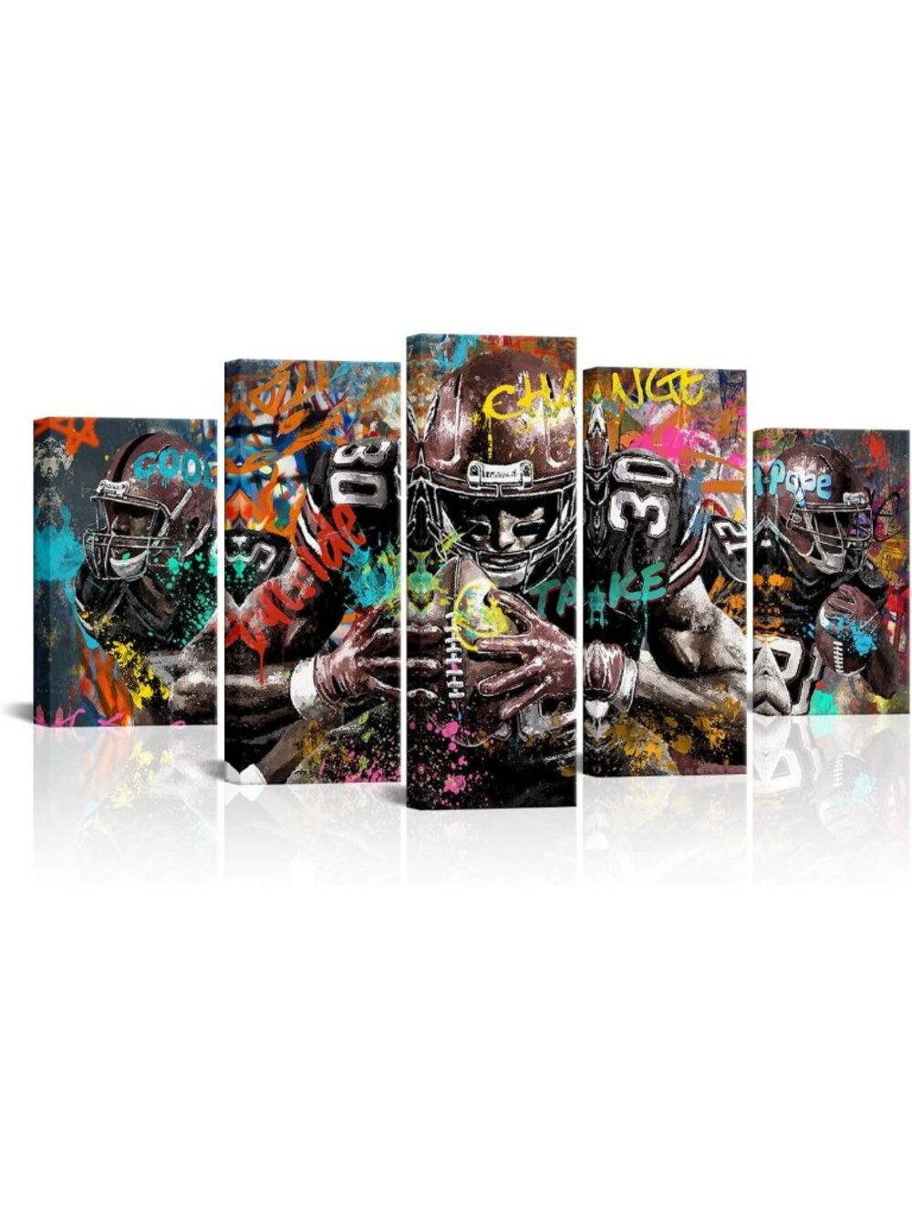 5-Piece Graffiti Football Wall Art Set - Inspirational Canvas Prints for Sports